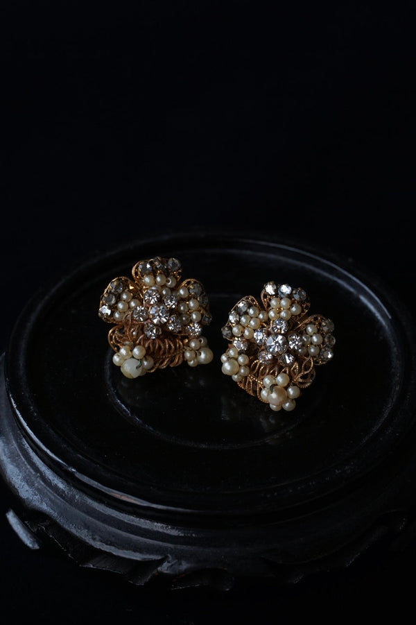 1950’s Original by Robert Rhinestone × Pearl Earrings
