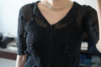 1950's Hand Crocheted Black Blouse