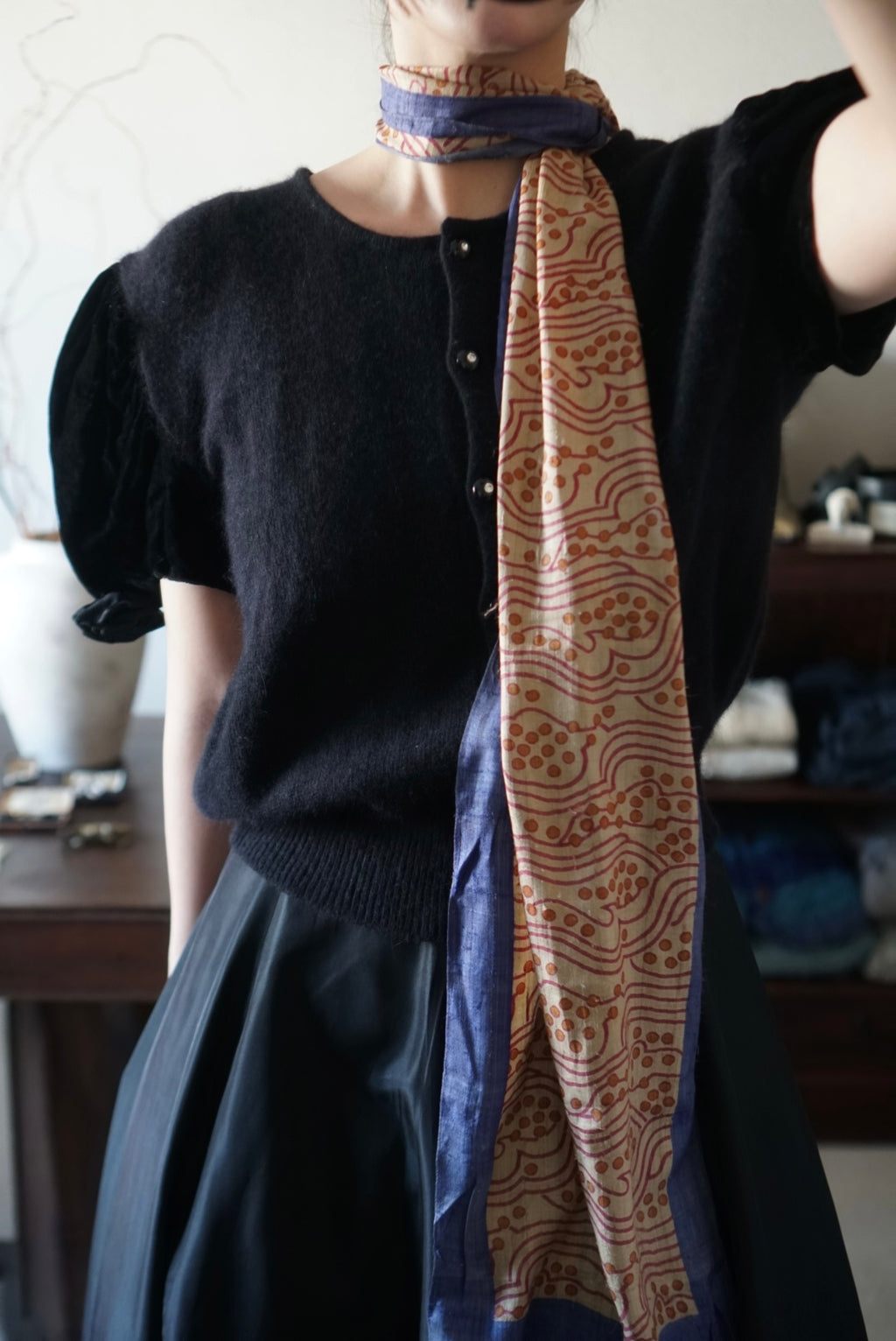 1980's Silk Velvet Puff Sleeve Cardigan