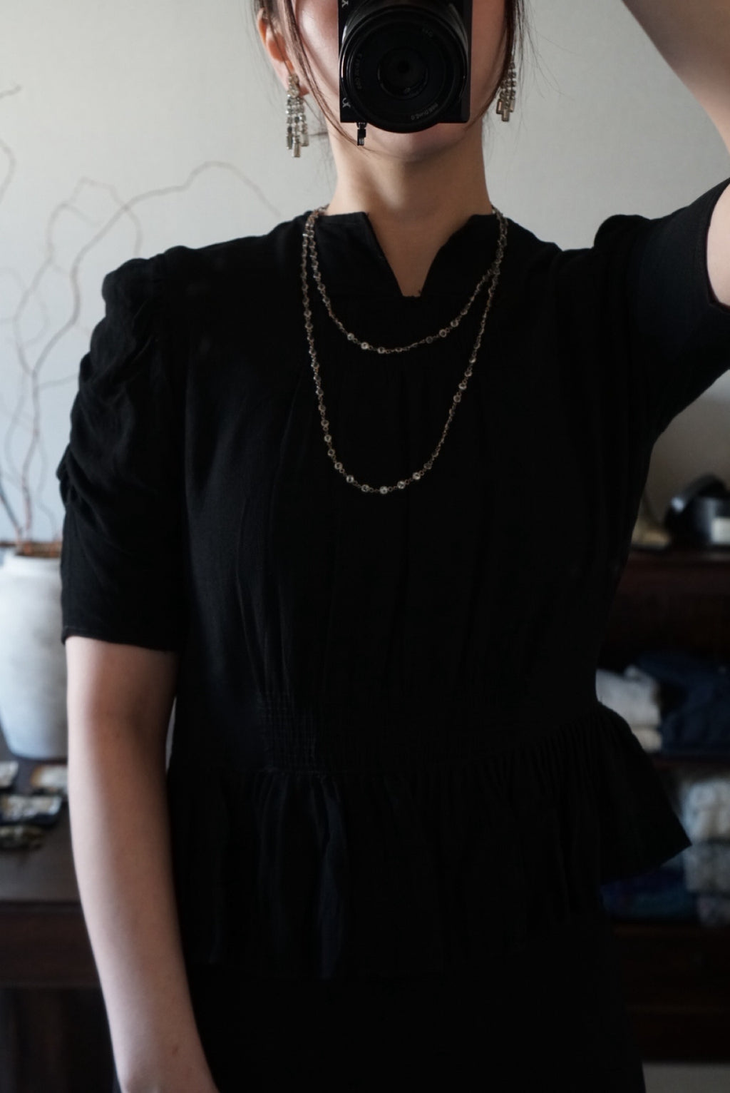 1940's Black Gathered Medium Dress