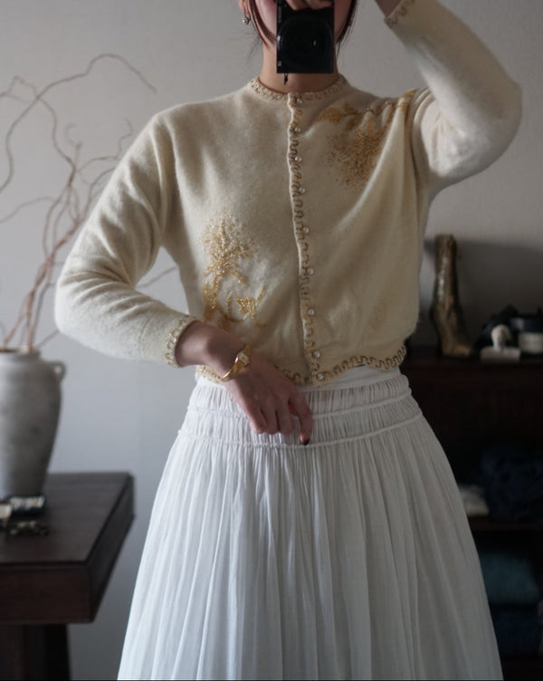 1950's Ivory Beaded Cardigan