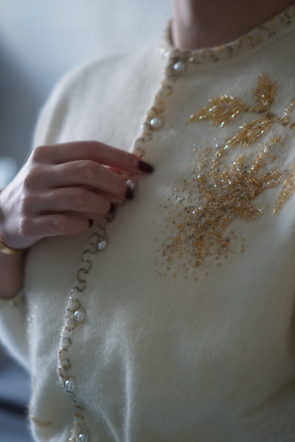 1950s Ivory Beaded Cardigan
