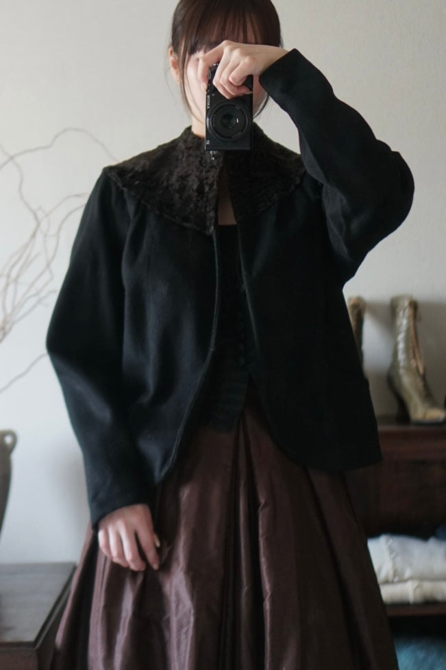 1940's Black Wool×Shearling Lamb Jacket