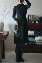 1970's Rib Knit×Suede Dress