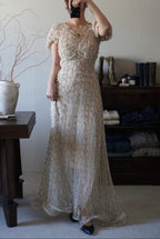 1920’s White×Gold Embroidered Net Maxi Dress