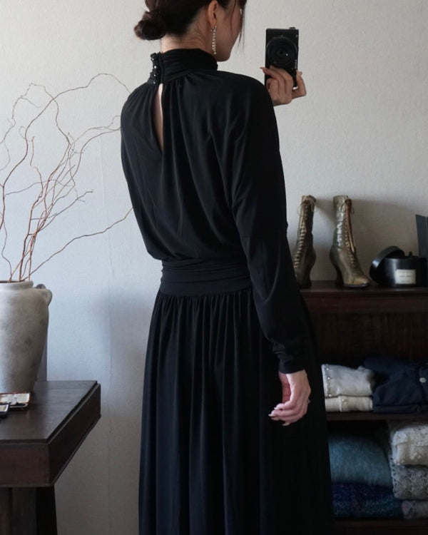 1980's Black High Neck Dress